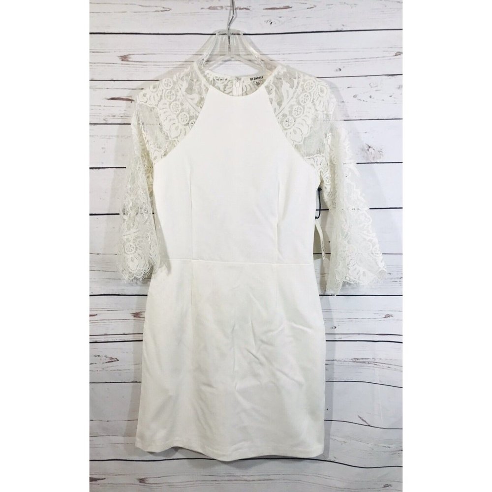BB Dakota Dress Womens Sz Medium White Off-White Lace Wedding Short New NYE - Picture 3 of 11